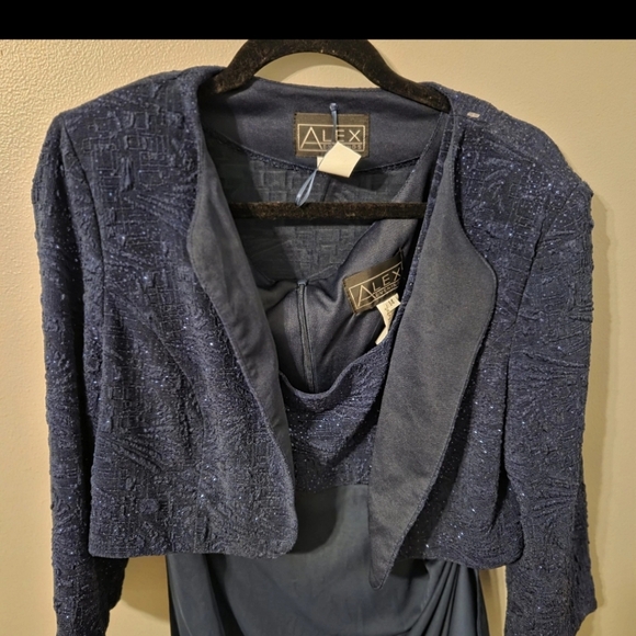 Alex Evenings Women's Navy Blue Sequin Lace Maxi Dress Formal Gown Set, Size 14 - Picture 5 of 8